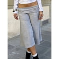 thumbnail image 2 of Fold Over Gaucho Pants for Women Foldover Solid Flowy Capri Pants Y2k Wide Leg Yoga Culottes, 2 of 6