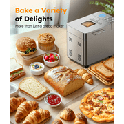 Bread Maker, 17-in-1 2LB Amumu Automatic Bread Machine, LCD Display, Beginner-Friendly Controls, Nonstick Pan, Delay Timer, Keep Warm, Stainless Steel, Silver