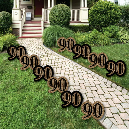Adult 90th Birthday - Gold Lawn Decorations - Outdoor Birthday Party Yard Decorations - 10 Piece