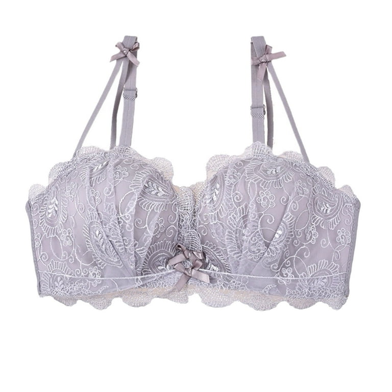 Strapless Bras for Women Strappy Embroidered Mesh Sheer Lingerie Set Shapermint  Bra for Womens Wirefree Gray 38 