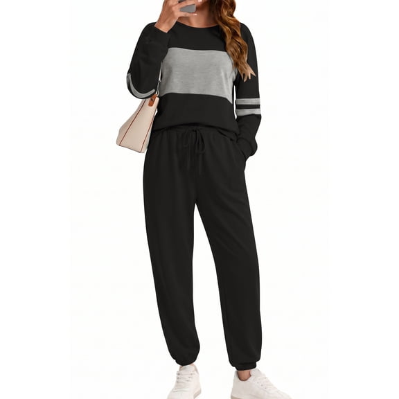 UVN Tracksuit for Women Colorblock Striped Sweatsuit Casual 2 Piece Sweatshirts Sweatpants Jogger Set Outfits