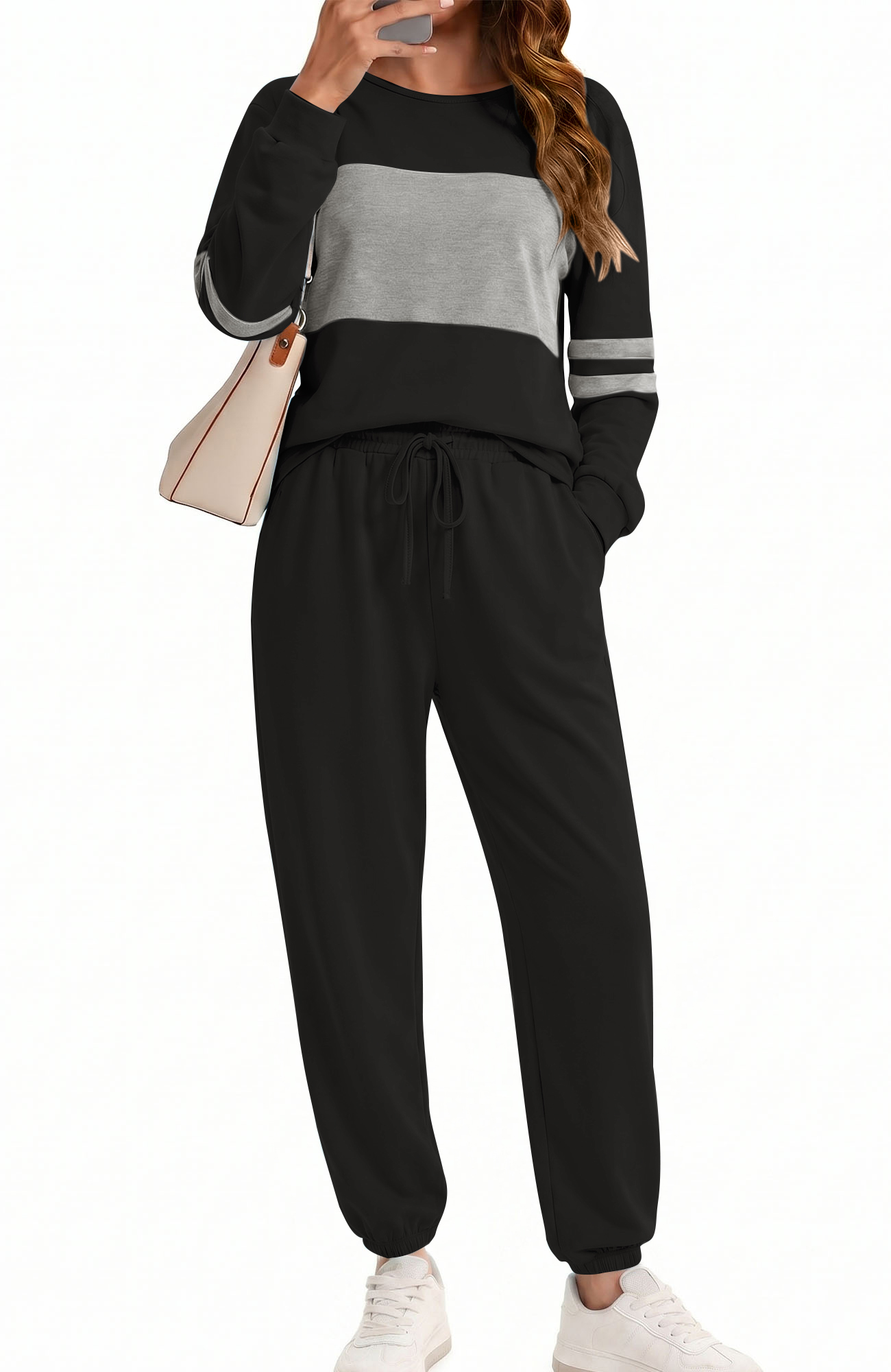 UVN Women's Color Block Striped Sweatsuit 2-Piece Set