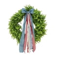 thumbnail image 5 of Boxwood wreath with a bow, 250th Patriotic Front Door Wreath with American Flag Ribbon Bow, Red White and Blue Star Wreath Decoration for 4th of July Memorial and Veterans Day (18"), 5 of 6