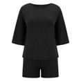 thumbnail image 4 of GILIGEGE 2 Piece Sets for Women Womens Sets Two Piece Set Summer Outfits 2 Piece Pajama 3/4 Sleeve Oversized Tshirts Elastic Waist Short Summer Lounge Sets Black L, 4 of 9
