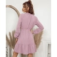thumbnail image 3 of Swiss Dot Tie Neck Ruffle Long Sleeve Dress Above Knee Length, 3 of 3