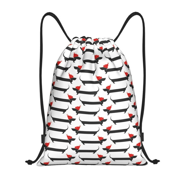 Saiise Christmas Dachshund Pattern Sports Drawstring Backpack - String Swim Gym Bag with Wet Proof Pocket for Women&Men-Medium