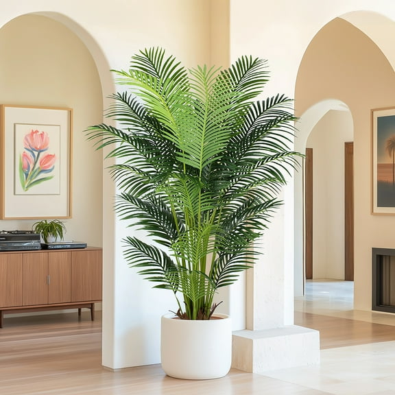 6 Ft Artificial Tropical Palm Plant Artificial Large Trees with 24 Removable Palm Leaves Tall Faux Palm Plant for Indoors and Outdoors, Artificial Silk Palm Housewarming Gift
