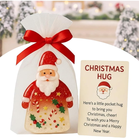 Little Pocket Christmas Hug, Emotional Support Pocket Hugs, Christmas Gifts with Encouragement Cards, Cute Santa Claus Mini Charm Ornaments, Funy Xmas Keepsake for Family & Friends (1PCS)