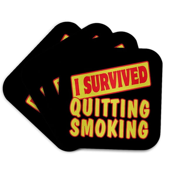 3dRose, I Survived Quitting Smoking Survial Pride And Humor Design, Set of 4 Coasters - Soft