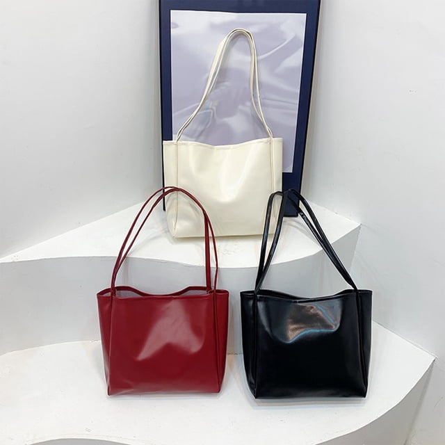 Bolso informal de hombro para mujer - Bolso mensajero de cuero PU - 28x26x10cm - Correa ajustable - Blanco, negro, rojo