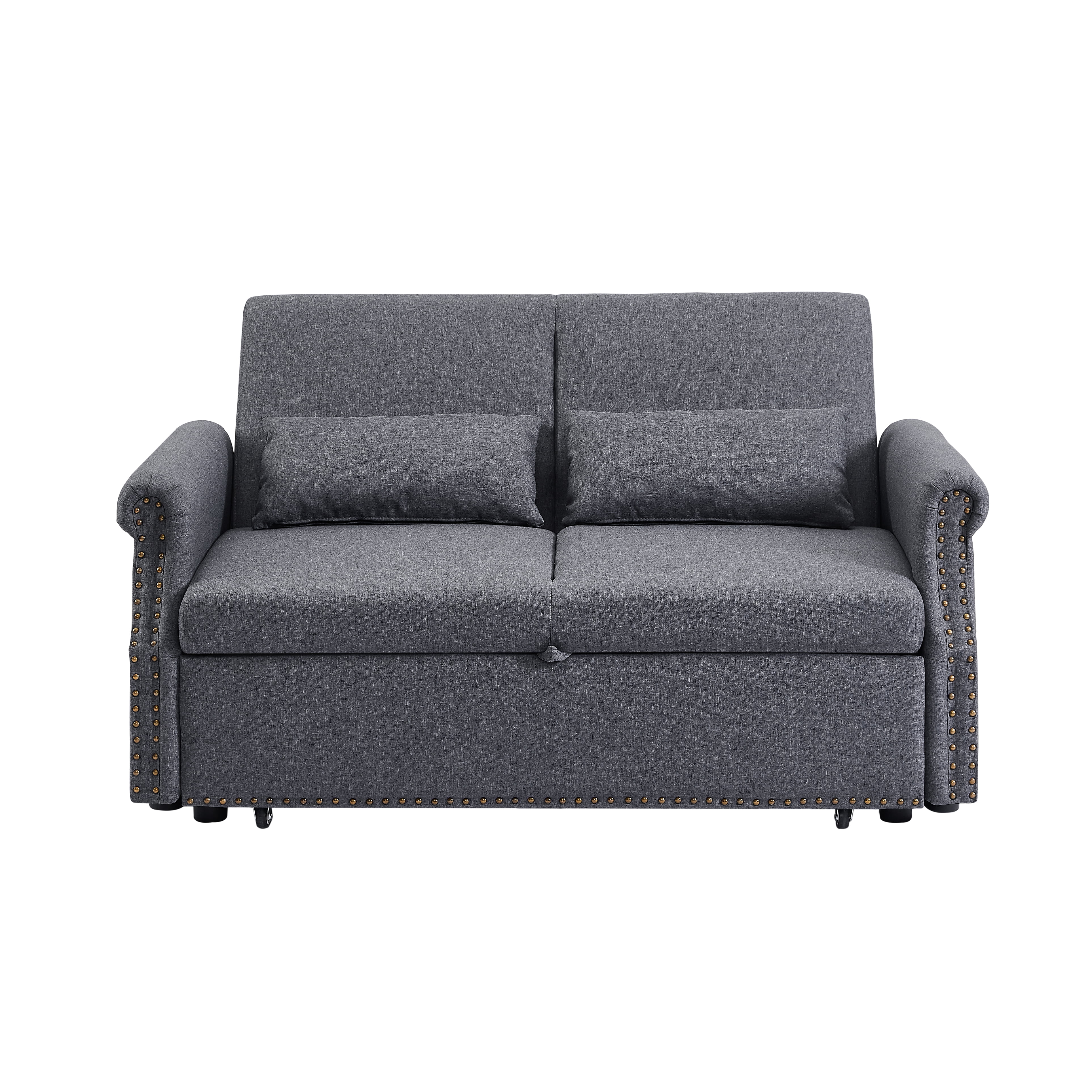 Momspeace 55" Futon Sofa Bed, Modern Loveseat Convertible Pull out Sofa Bed 2 Seater Sleeper Sofa Couch with Adjustable Backrest - Dark Gray