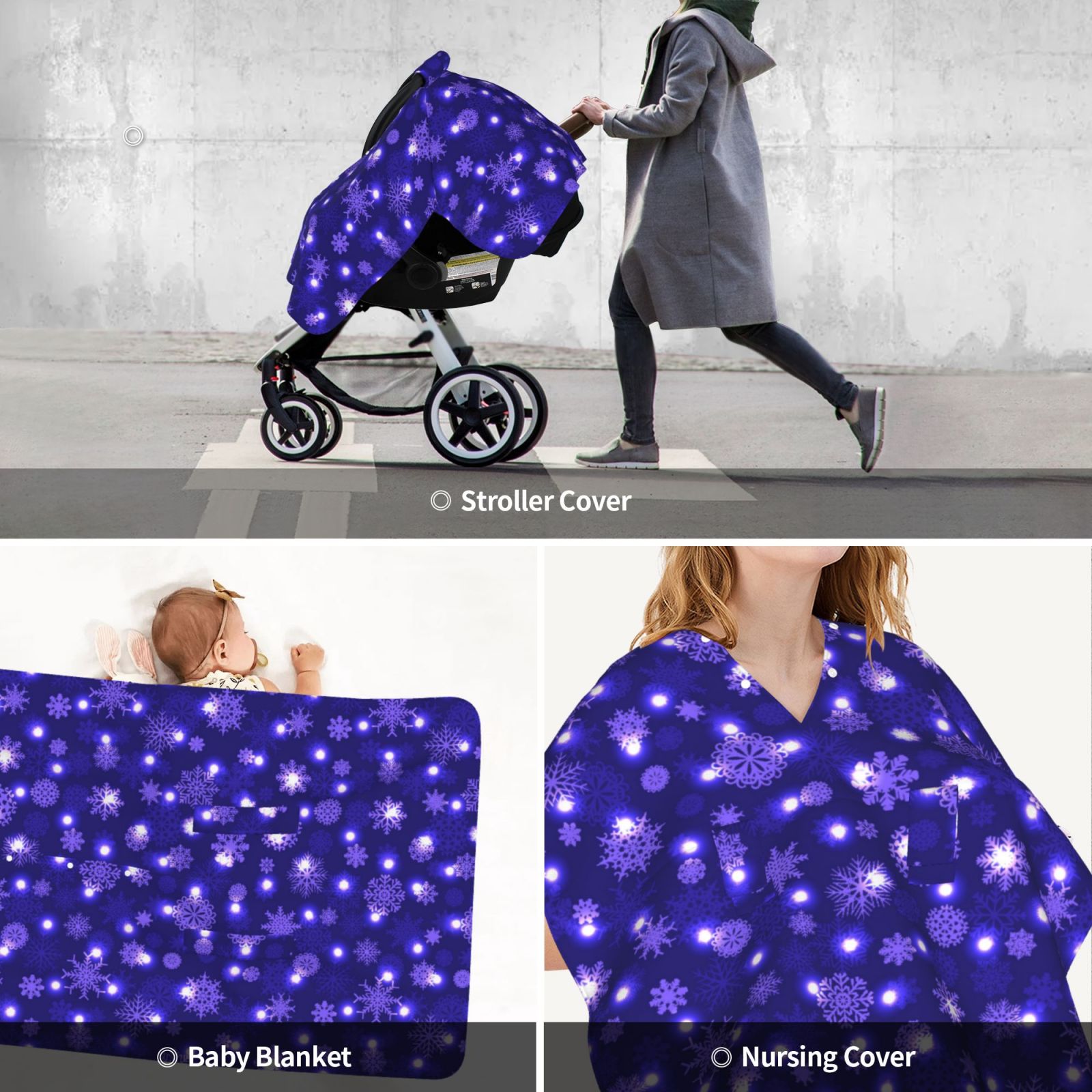 Car Seat Cover Baby - Beautiful Purple Snowflakes Breathable Infant Car Seat Cover for Baby Carseat, Lightweight Comfort Baby Essentials Must Haves Newborn Stuff for Girl Boy