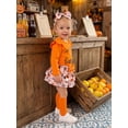 thumbnail image 5 of RUINIXCW Newborn Baby Girl My First Halloween Outfit Infant Girl Fall Clothes Letters Print Long Sleeve Romper Ruffled Skirt Headband Stockings Set, 5 of 10