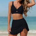 thumbnail image 2 of Mlkoz Swimsuits for Women Solid Color V Neck Ruched Drawstring High Waist Swim Skirt Bikini Sets Two Piece Swimsuit, 2 of 5