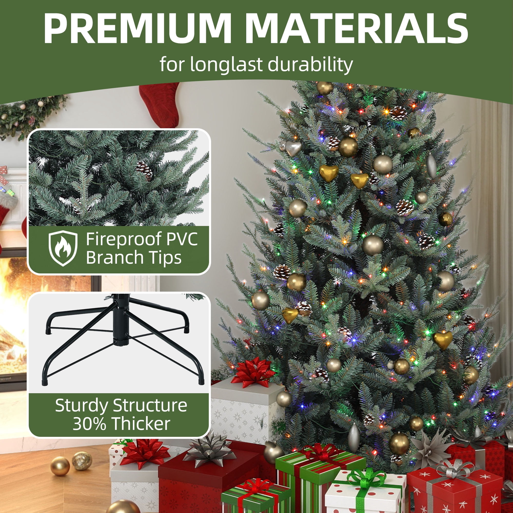 Uforic 6 ft Prelit Spruce Artificial Christmas Tree with 1176 PE&PVC Tips & 300 Lights,11 Light Modes