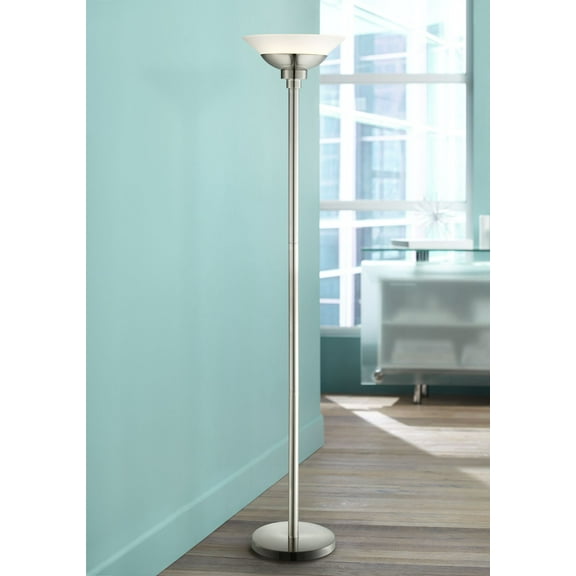 Possini Euro Design Metro Modern Torchiere Floor Lamp 71" Tall Brushed Nickel Frosted White Acrylic Shade for Living Room Reading Bedroom Office House