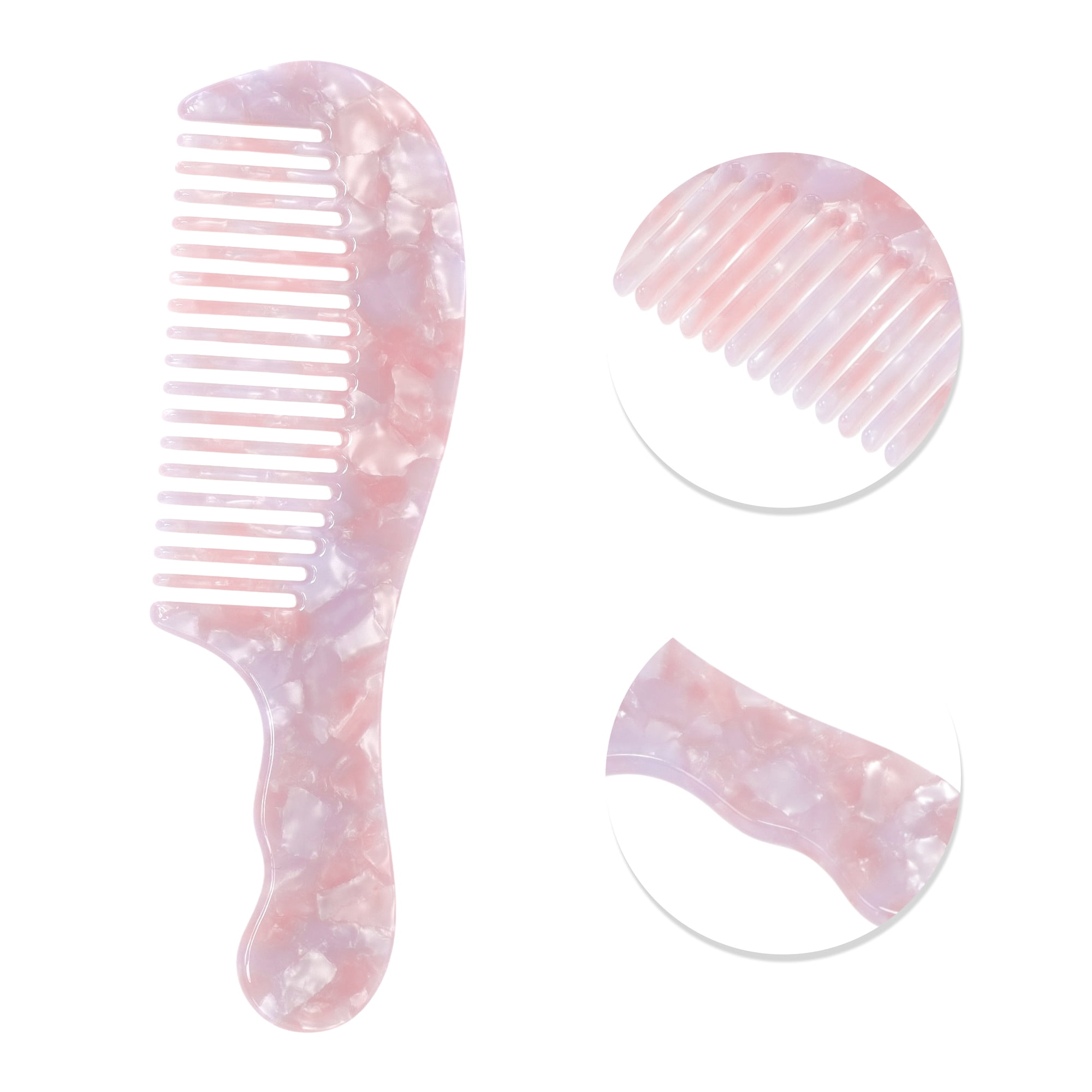 Unique Bargains 1 Pc Marble Texture Large Tooth Comb Cherry Blossom Pink