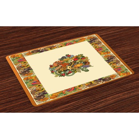 - Thanksgiving Placemats Set of 4 Pumpkin Wreath Bow Cranberry Leaves Ivy Corn Basket Traditional Pattern Fall, Washable Fabric Place Mats for Dining Room Kitchen Table Decor,Multicolor, by Ambesonne