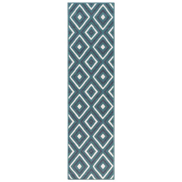 Trans-Ocean Imports RVIR8764133 23 in. x 7 ft. 6 in. Liora Manne Riviera Nested Diamond Indoor & Outdoor Wilton Woven Rectangle Rug - Navy
