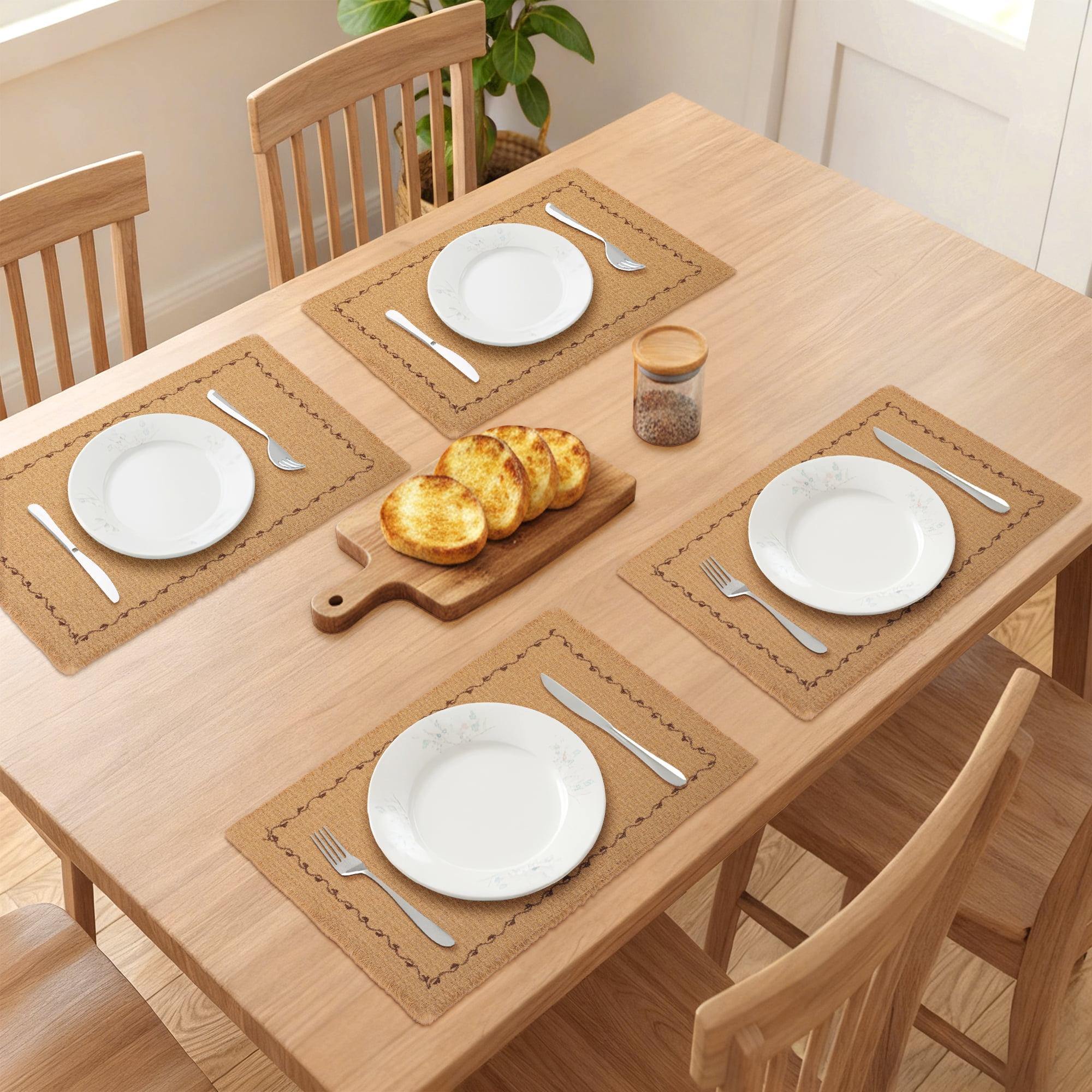 Unique Bargains 4pcs Washable Kitchen Table Mat Brown 15.7"x11.8"
