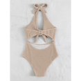 thumbnail image 4 of Traje de baño de una pieza para mujer, cintura alta, halter, espalda descubierta, nudo en el busto, traje de baño caqui S, 4 of 8