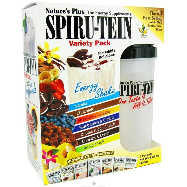 Nature's Plus SpiruTein Variety Pack with Power Shaker Cup 7 x 1.2