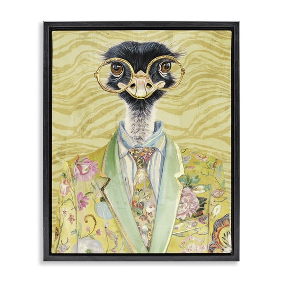 Stupell Industries Art Deco Dandy Ostrich Portrait Black Floating Frame Canvas Art, 17 x 21, by Svetlana Aleynikova