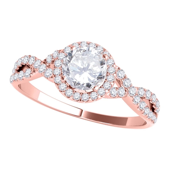 Mauli Jewels 0.50 Carat Halo Diamond Engagement Rings for Women, 4 Prong 14K Solid Rose Gold Wedding Rings Gifts for Her