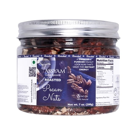 Organic Roasted Pecan Nuts By Tassyam 200gm, | Healthy Crunchy Delicious Nuts Good For Cakes & Cookies | 7.0 Ounce | Jar Pack