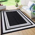 thumbnail image 2 of EastVita 9 x 12 ft Plastic Black White Rectangular Beach Front Porches Patio Picnic RV Camping Garage Geometry Modern Area Rug, 2 of 8