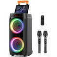thumbnail image 1 of JYX Large Karaoke Machine, Bluetooth Party Speaker with 2 Mics, LED Lights, Portable Karaoke System with Trolley Bar, Wheels & Remote Control, T9, 1 of 9