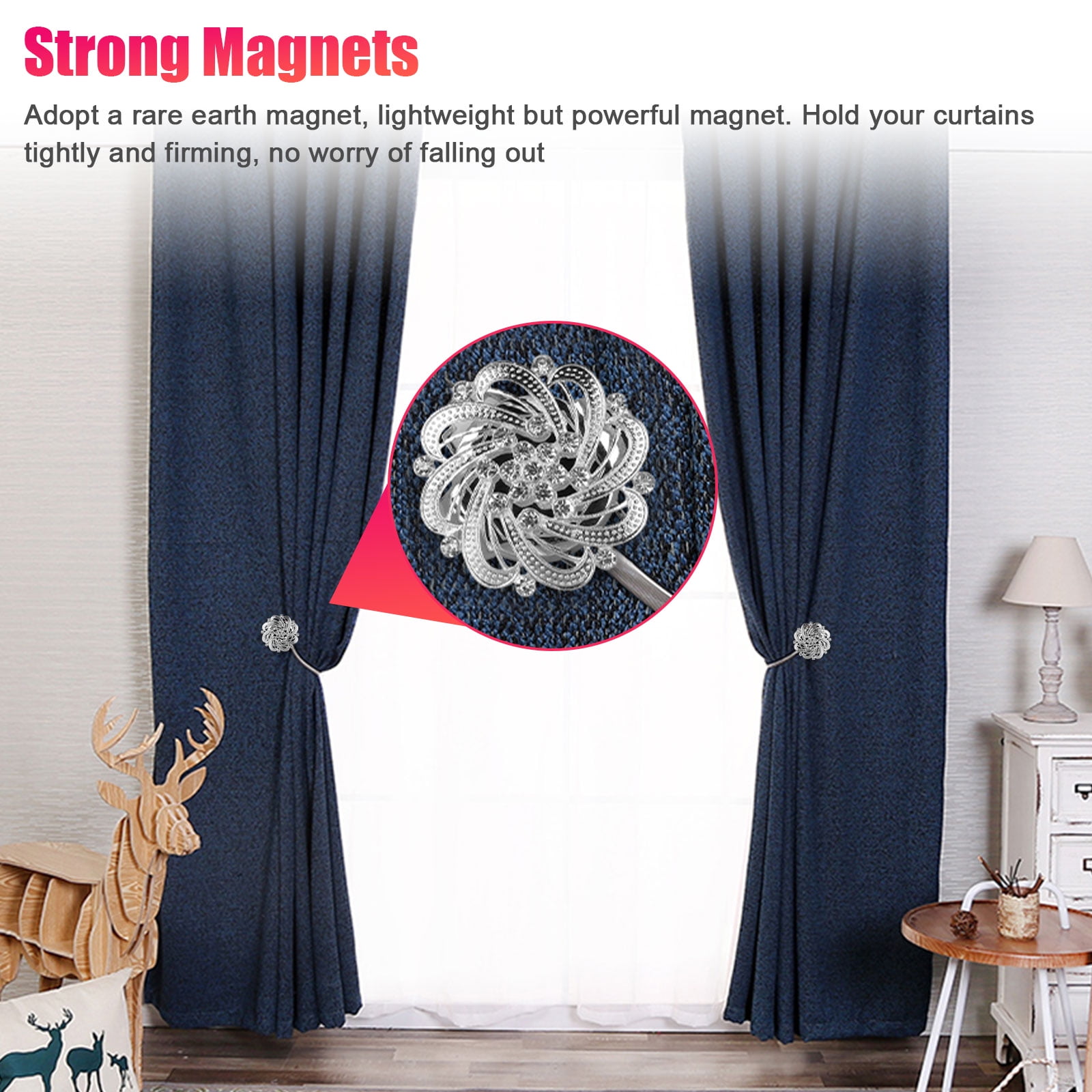 Magnetic Curtain Tiebacks 2pcs Holdback for Blackout and Sheer Window Draperies