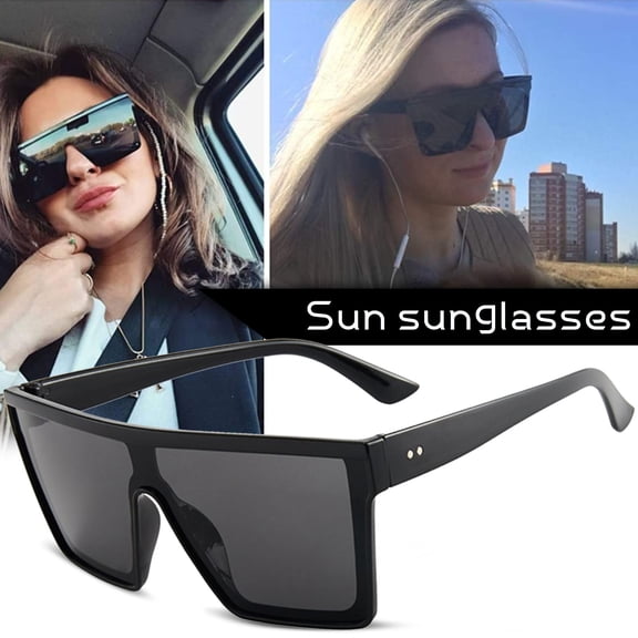 Siminsem Trendy Oversized Square Sunglasses, Summer Flat Lens Sun Glasses, Wide Shade Coverage for Driving & Sports, UV Protection, Black, One Size