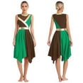 thumbnail image 2 of iiniim Women Metallic Color Block Dancewear Sleeveless Asymmetrical Hem Dance Dress Brown&Green S, 2 of 7