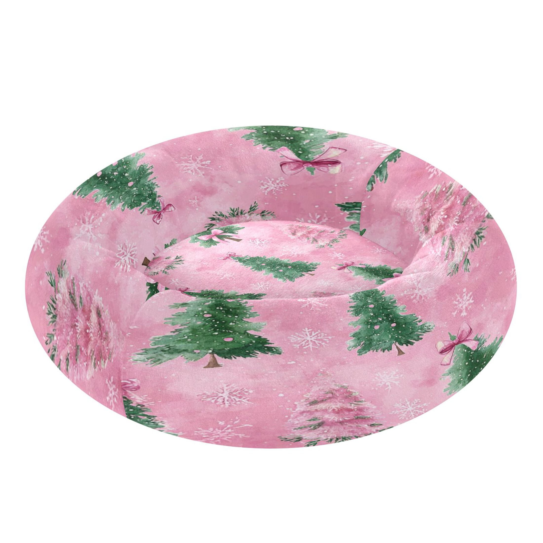 Iauyy Pet Couch Donut Cat Bed for Indoor Cats/Small Dogs Washable & Machine with Non-slip Bottom Calming Cat Furniture, with Snowflakes and Bows (XS)