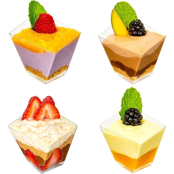 100 Piezas Mini Tazas de Postre, Tazas de Postre Trapezoidales de Plástico de 60 Ml Taza de Aperitivo Perfecta Transparente Tazón de Servir Reutilizable para Fiesta de Postre de Pudín de Mousse (5 x 4