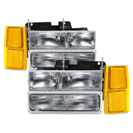 94-99 Chevy Silverado Suburban Blazer Headlamps Headlight Assembly 8PC Set Pair OEM Style GM2502101 & GM2503101