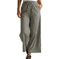 thumbnail image 3 of Woman Palazzo Wide Leg Pants High Waisted Drawstring Summer Fall Lounge Casual Flowy Trousers with Pockets Black L, 3 of 9