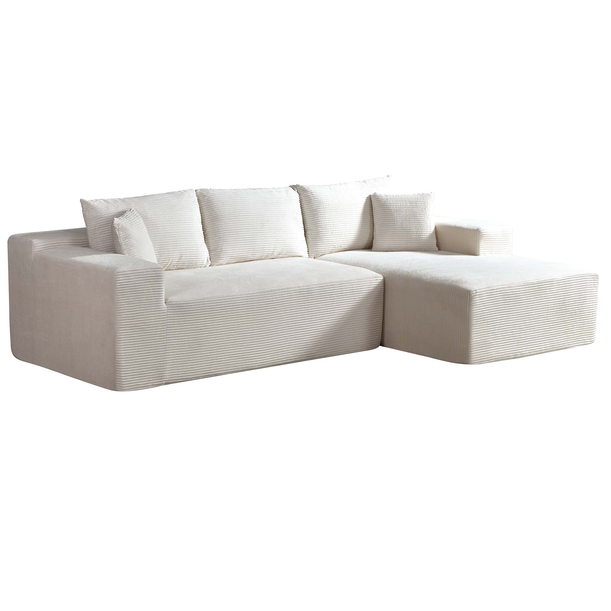 Miniyam 96" x 61" Convertible Corduroy L-Shaped Sofa with Chaise, 3-Seater Modular Sectional Compressed Couch with Pillows for Living Room, Beige (Right Facing)