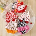 thumbnail image 6 of FINALGANG Baby Girls Three Piece Strawberry Outfit Set Strawberry Print Ruffle Hem Cami Top Striped Shorts Matching Sun Hat Summer Set For Daily Wear Trendy Outfit, 6 of 6