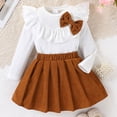 thumbnail image 4 of Mifsaly 2 Piece Skirt Sets for Girls Long Sleeve Ribbed Ruffle Tops with Bowknot and Pleated Skirts Toddler Kids Cute Casual School Fall Winter Outfits, 4 of 9