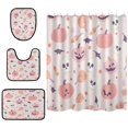 thumbnail image 2 of 4-Piece Bathroom Set with Waterproof Shower Curtain with Non-Slip Bath Mat, U-Shaped Mat & Toilet Lid Cover Cute Pastel Pink Halloween, 2 of 8