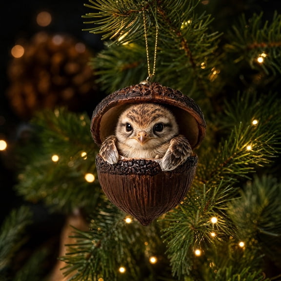 Forest Animal Acorn Ornaments 2026, Sleeping Owl in Acorn Shell Ornament 2026 – 3D Resin Hanging Decor for Christmas Tree, Woodland Wildlife Gift
