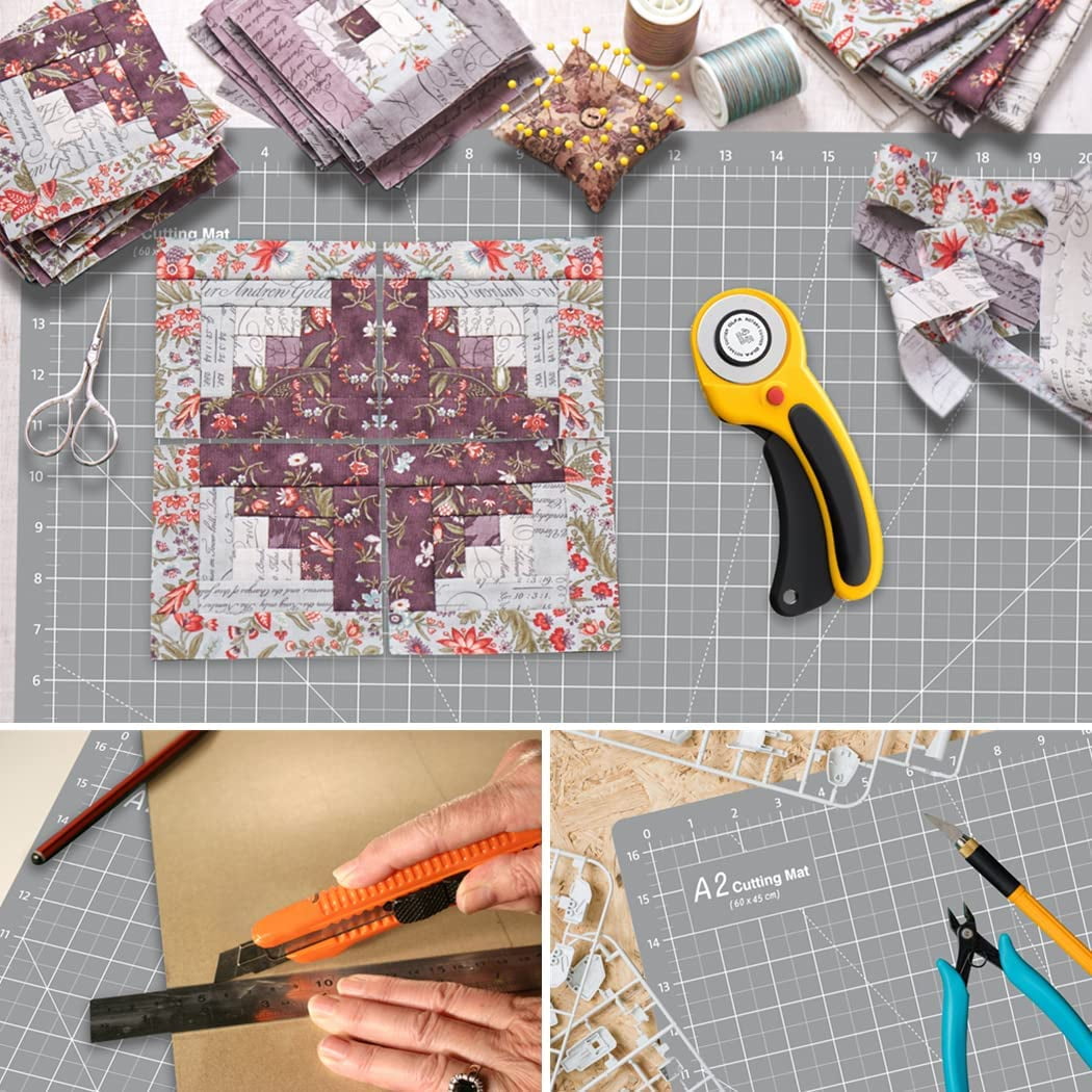 18" x 24" Thickened Self Healing Cutting Mat, A2 Rotary Cutting Sewing Mat for Crafts, Double Sided 5-Ply Table Cutting Board for Fabric Quilting Leather Arts Hobby Project, Grey/Black