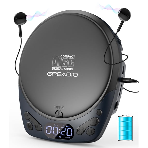 Reproductor de CD portátil estilo Discman con carga superior y audífonos