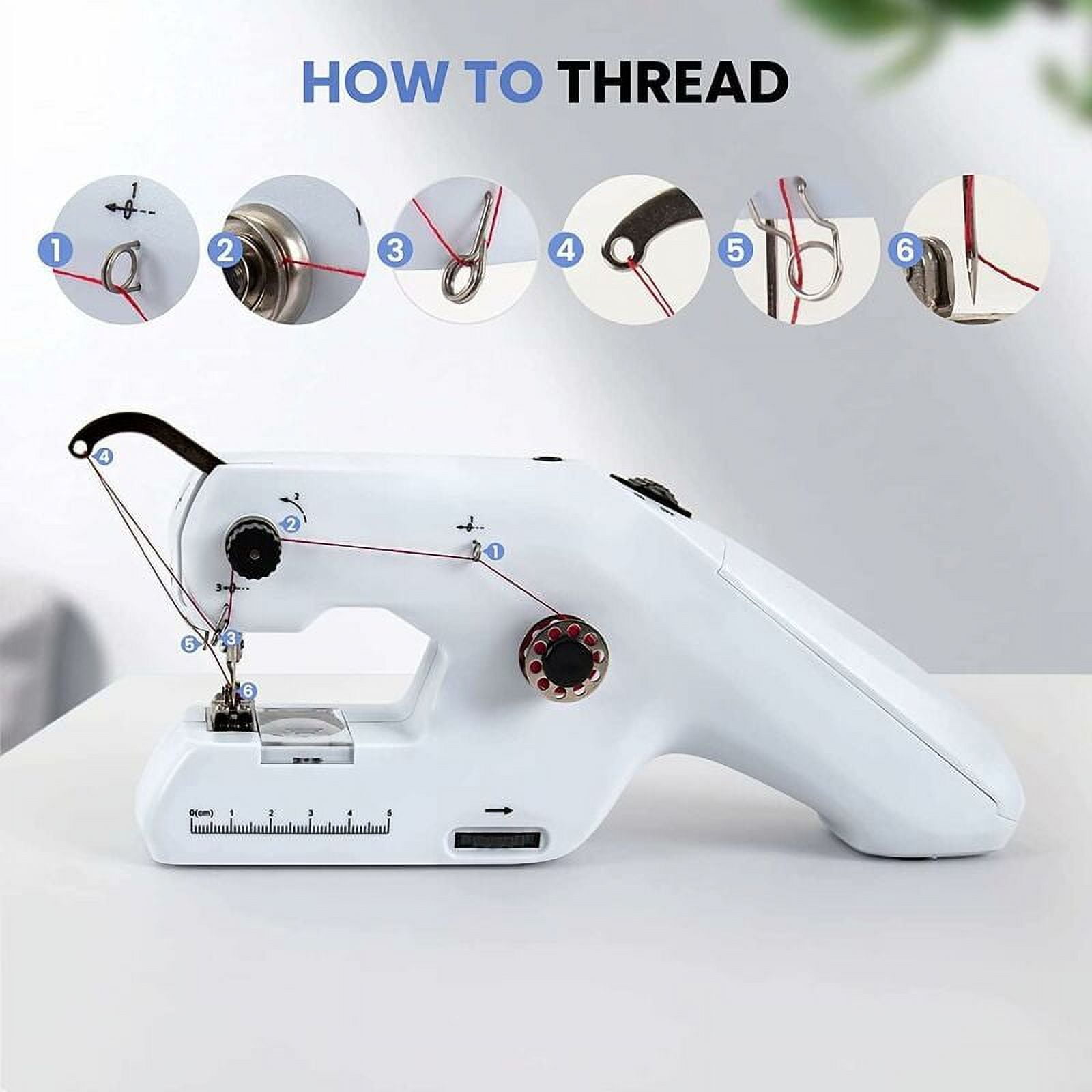 White - Portable Double Thread Sewing Machine, Portable Mini Electric Sewing Machine for Adult Beginners, Easy to Use and Fast Sewing, Suitable for Clothes,