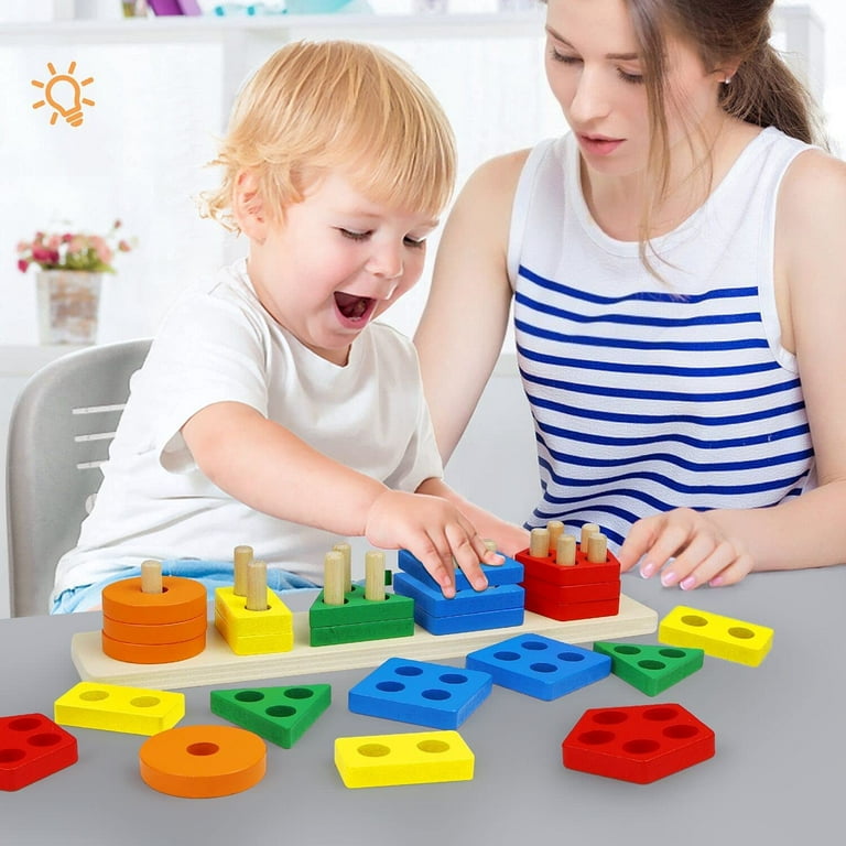 Wooden Peg Board Toddler Toys Children's Math Learning Color Row Sorting Montessori Game Rainbow Color Bead Puzzle Stacking Board Toy with Plastic