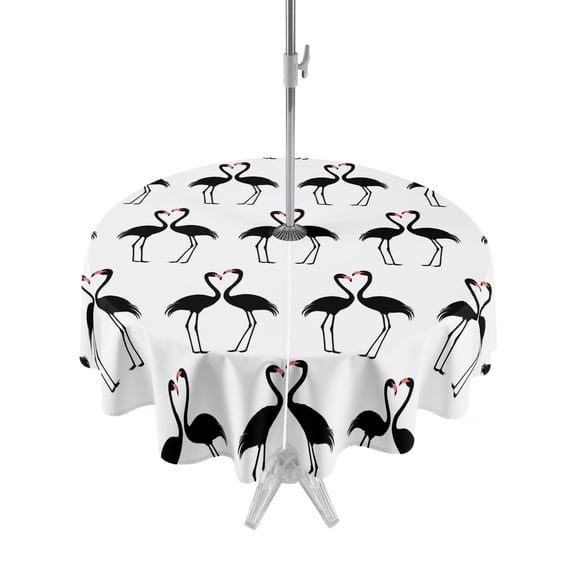 Outdoor Tablecloth with Umbrella Hole Zipper Black Flamingos Round Tablecloth 54" Waterproof Outside Table Cloth Modern Art Elegant Pastoral Patio Table Cover Tablecloths for Picnic Party