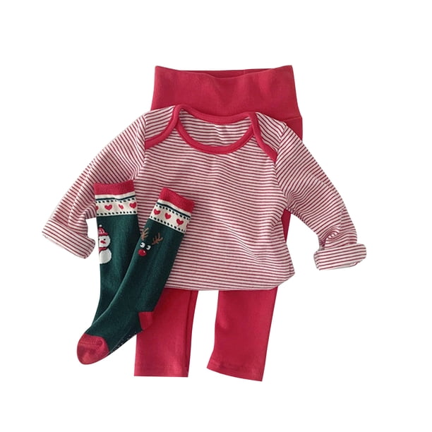 Gibobby Conjunto de ropa de bebé Conjunto de ropa de dormir con pantalones largos de algodón a rayas de otoño para bebés y niñas recién nacidos(Rojo,12-18 Months)