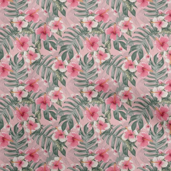 oneOone Polyester Spandex Medium Pink Fabric Tropical Floral Diy Clothing Quilting Fabric Print Fabric By Yard 56 Inch Wide